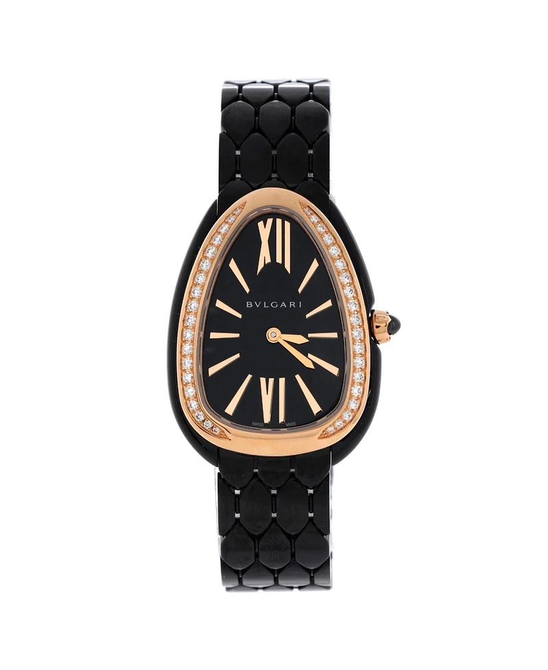 Pre-Owned Bvlgari Serpenti Seduttori Quartz Watch in Ceramic and Rose Gold with Diamond Bezel 25mm