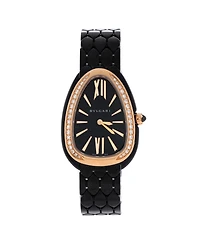 Pre-Owned Bvlgari Serpenti Seduttori Quartz Watch in Ceramic and Rose Gold with Diamond Bezel 25mm