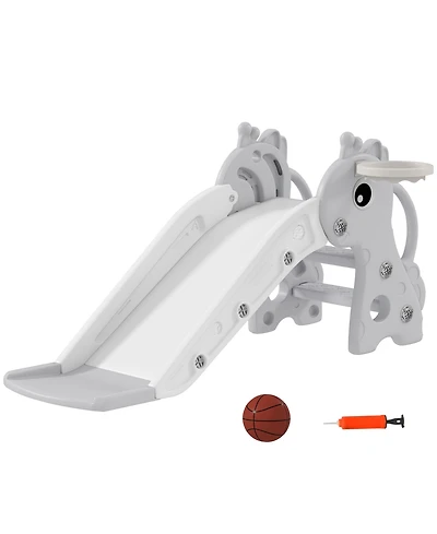 Qaba Kids Slide with Climber and Basketball Hoop, 3-in-1 Baby Slide,