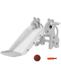 Qaba Kids Slide with Climber and Basketball Hoop, 3-in-1 Baby Slide,