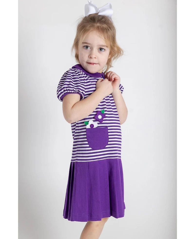 Florence Eiseman Toddler Girls Stripe Knit Pleated Dress With Flowers