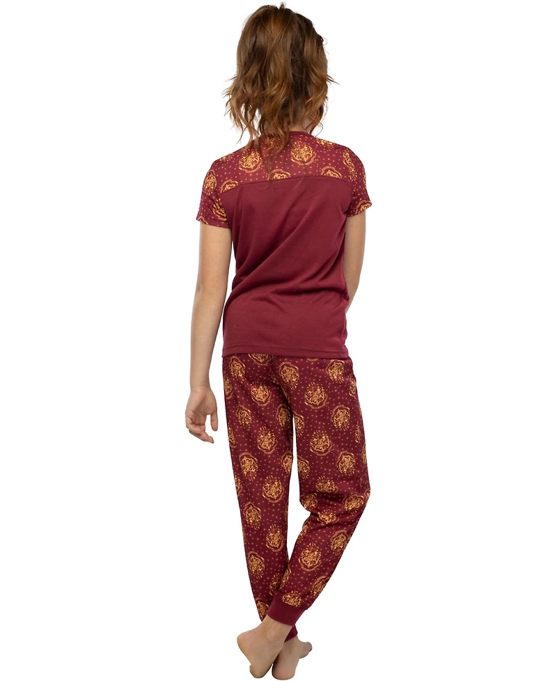 Harry Potter Short Sleeve Hogwarts Girls' 2-Piece Athletic Jogger Pant Kids Pajama Set