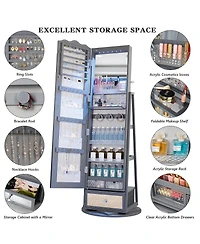 Vlsrka 60° Rotating Full-Length Mirror Jewelry Cabinet with Lights