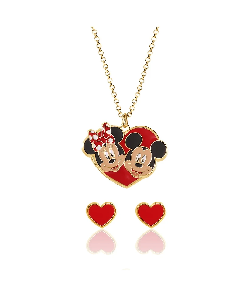 Disney Fashion Minnie Mouse Necklace & Earring Set-imitation Yg Plt