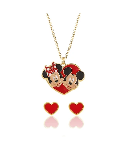 Disney Fashion Minnie Mouse Necklace & Earring Set-imitation Yg Plt
