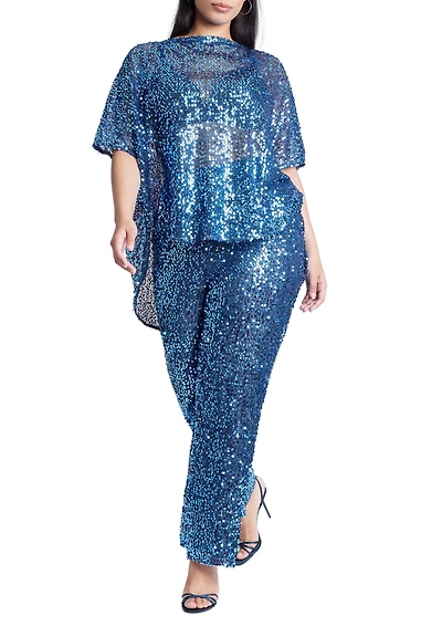 Eloquii Women's Sequin Open Mesh Straight Leg Pant