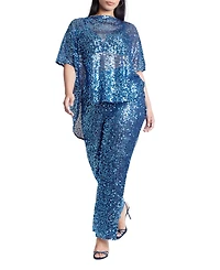 Eloquii Women's Sequin Open Mesh Straight Leg Pant