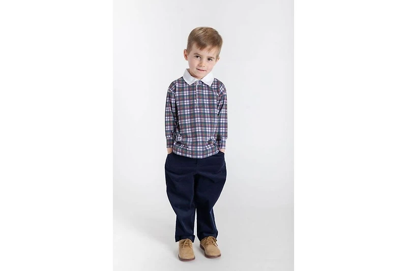 Florence Eiseman Plaid Knit Long Sleeve Polo