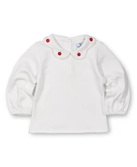 Florence Eiseman Toddler Girls White Knit Blouse With Embroidered Apples