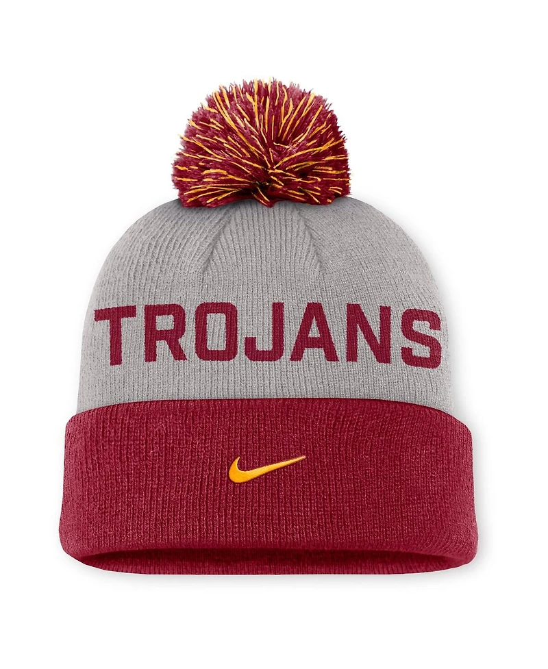 Nike Men's Gray/Cardinal Usc Trojans Primetime Peak Cuffed with Pom Knit Hat