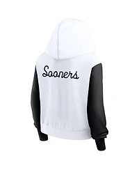 Jordan Women's White Oklahoma Sooners Cropped Athletic Prep Color Block Script Full-Zip Hoodie