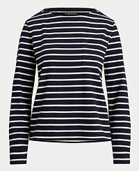 Lauren Ralph Women's Striped Jersey Snap-Trim Boatneck Top