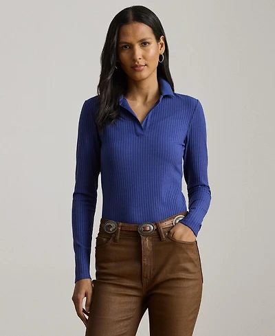 Lauren Ralph Women's Rib-Knit Long-Sleeve Polo Top
