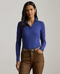 Lauren Ralph Women's Rib-Knit Long-Sleeve Polo Top