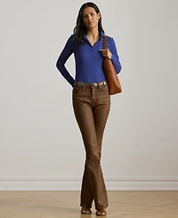 Lauren Ralph Women's Rib-Knit Long-Sleeve Polo Top