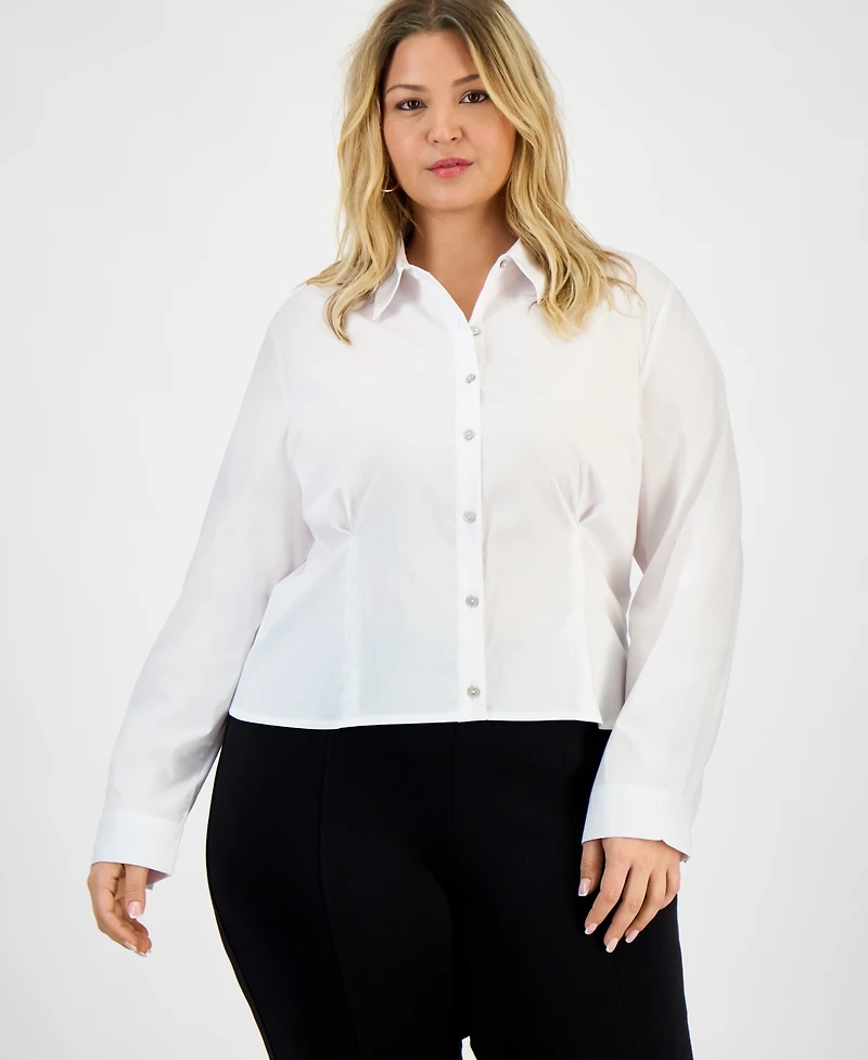Bar Iii Trendy Plus Collared Button-Front Shirt, Macy's Exclusive