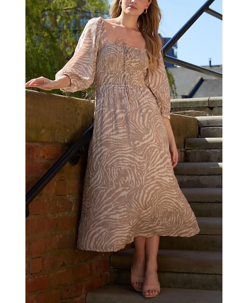 Lily and Lionel London Women's Lauren Shirred Bodice Banana Print Maxi Dress