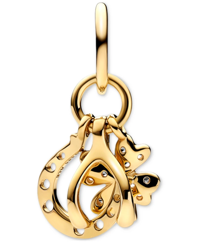 Pandora 14k Gold Clover, Wishbone and Horseshoe Cubic Zirconia Dangle Charm
