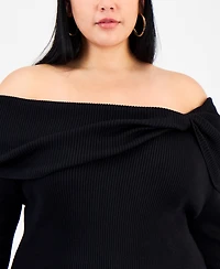 Bar Iii Trendy Plus Off-The-Shoulder Ribbed Sweater, Macy's Exclusive