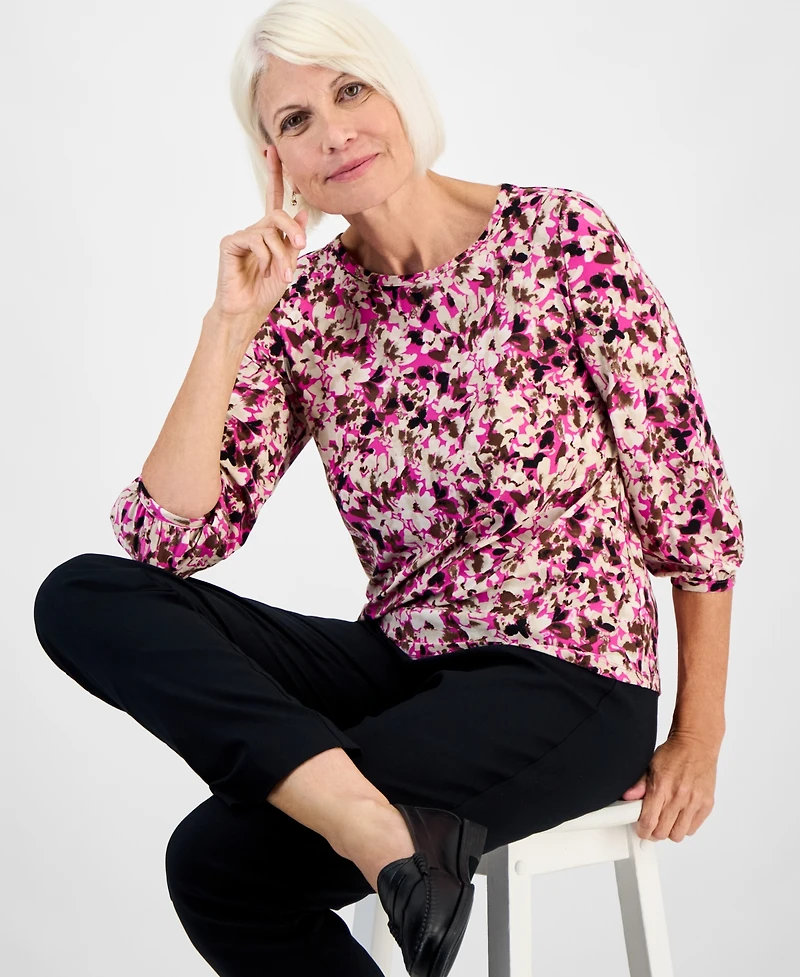 Jones New York Petite Printed 3/4-Sleeve Top