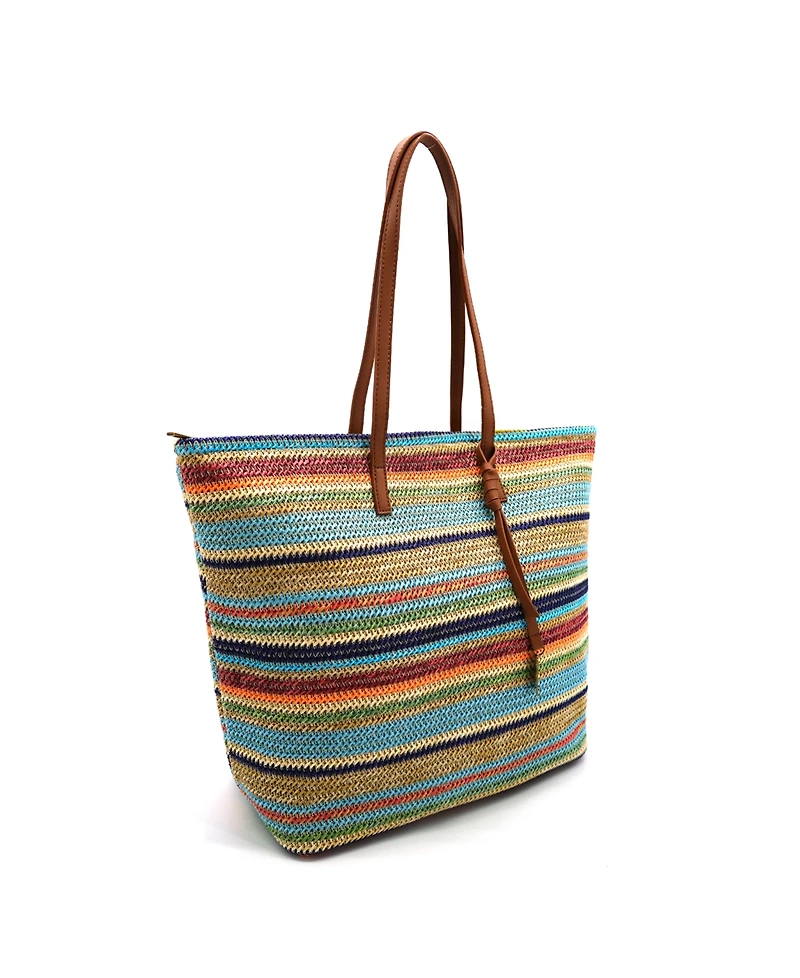 Like Dreams Auburn Striped Straw Tote Bag