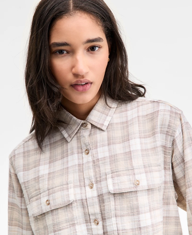 Lucky Brand Women's Plaid Cotton Flannel Button-Front Shirt