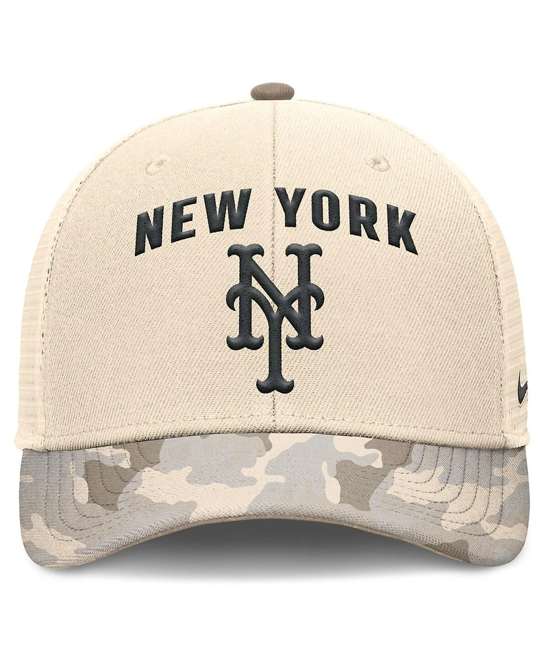 Nike Men's Natural New York Mets Camo Natural Pack Rise Adjustable Trucker Hat