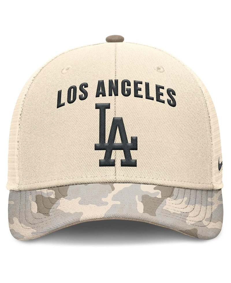 Nike Men's Natural Los Angeles Dodgers Camo Natural Pack Rise Adjustable Trucker Hat