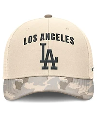 Nike Men's Natural Los Angeles Dodgers Camo Natural Pack Rise Adjustable Trucker Hat