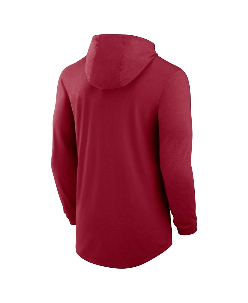 Jordan Men's Crimson Oklahoma Sooners Primetime Tri-Blend Performance Long Sleeve Hoodie T-Shirt