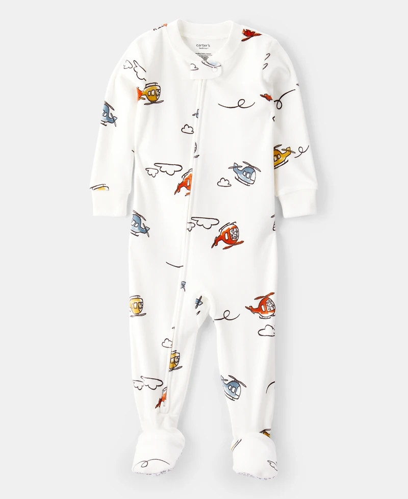 Carter's Baby Boys Helicopter-Print Loose-Fit Long-Sleeve 2-Way-Zip 1-Piece Footed Pajamas