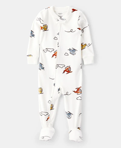 Carter's Baby Boys Helicopter-Print Loose-Fit Long-Sleeve 2-Way-Zip 1-Piece Footed Pajamas