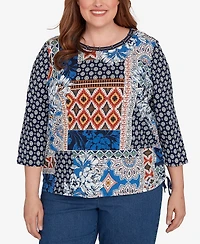 Alfred Dunner Plus Batik Patchwork Drawstring Closure Top