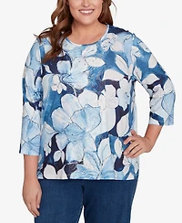 Alfred Dunner Plus Classic Monotone Floral Embellished Top