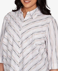 Alfred Dunner Plus Classic Mitered Textured Stripe Button Front Top