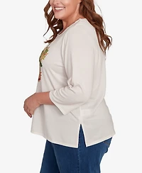 Alfred Dunner Plus Classic Harvest Basket Crew Neck Top
