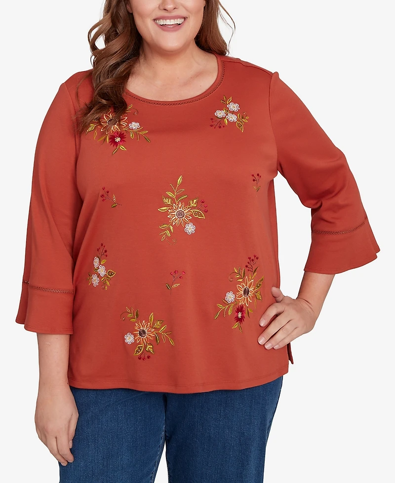 Alfred Dunner Plus Classic Tossed Floral Flutter Sleeve Top