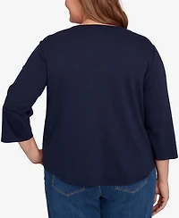 Alfred Dunner Plus Classic Owl Wreath Embroidered Top