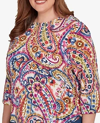 Alfred Dunner Plus Paisley Three Quarter Sleeve Top
