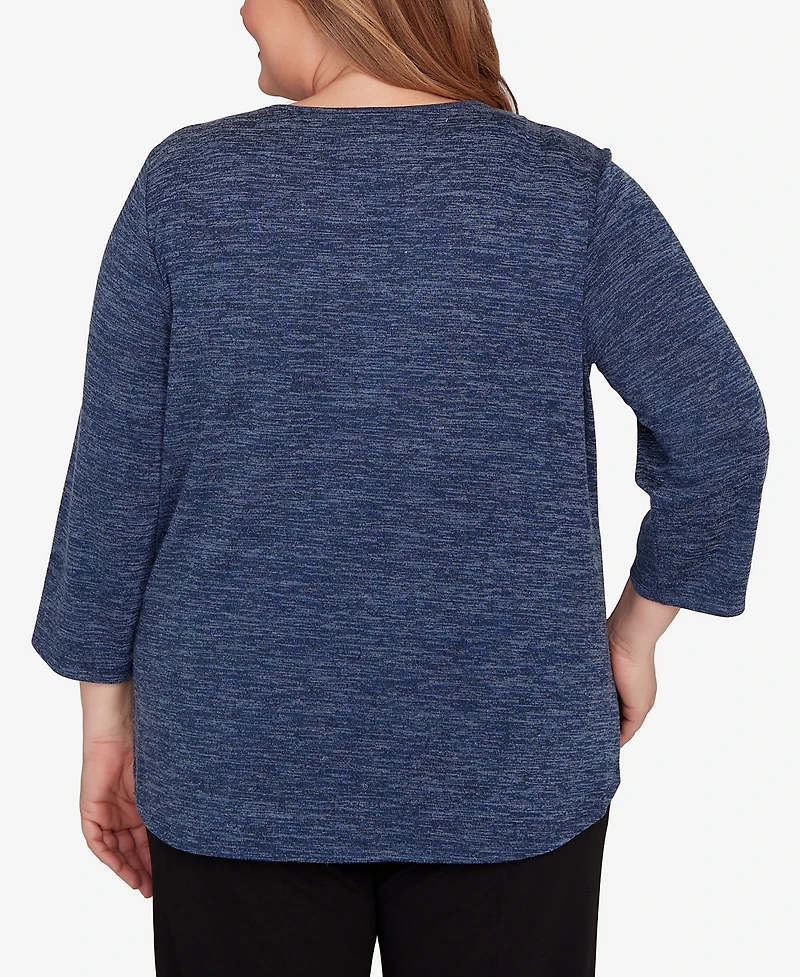 Alfred Dunner Plus Classic Melange Side Button Top