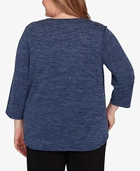 Alfred Dunner Plus Classic Melange Side Button Top