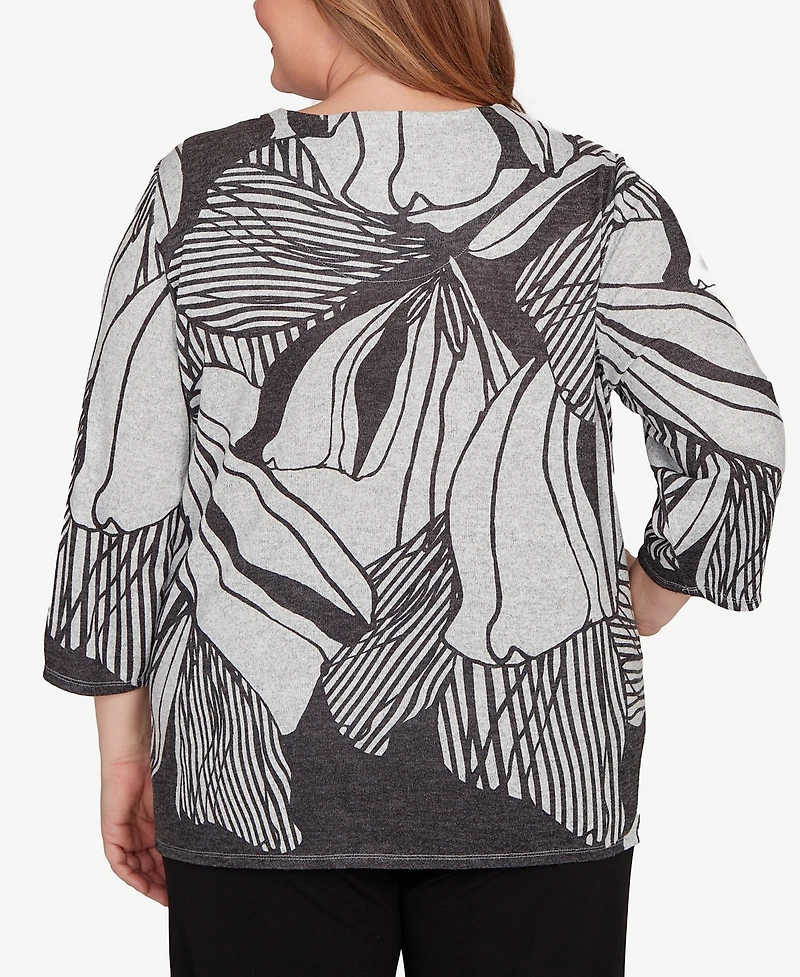 Alfred Dunner Plus Classic Abstract Floral Stripe V-Neck Top