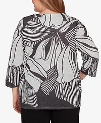 Alfred Dunner Plus Classic Abstract Floral Stripe V-Neck Top