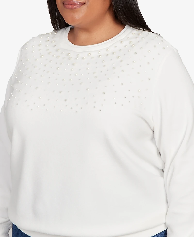 Alfred Dunner Plus Classic Embellished Neckline Anti-Pill Sweater