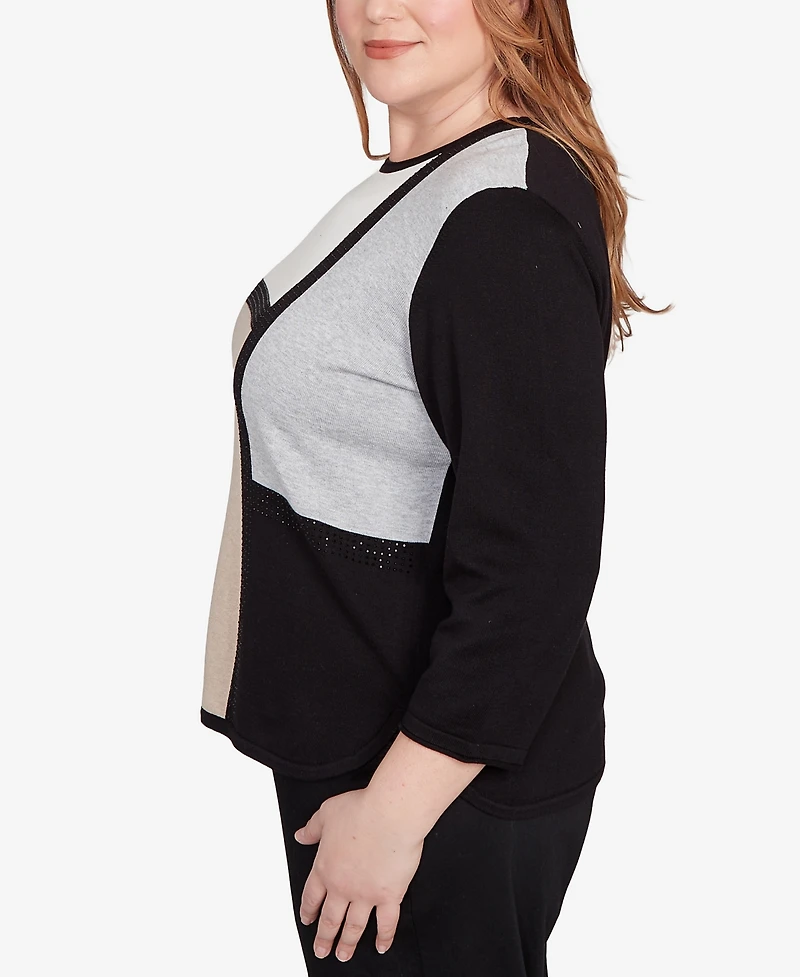 Alfred Dunner Plus Classic Colorblock Long Sleeve Sweater