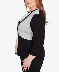 Alfred Dunner Plus Classic Colorblock Long Sleeve Sweater