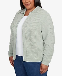 Alfred Dunner Plus Size Classic Zip-Front Chenille Collared Cardigan Sweater