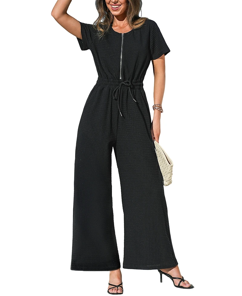 Cupshe Women's Short Sleeve Zippered Front Jumpsuit