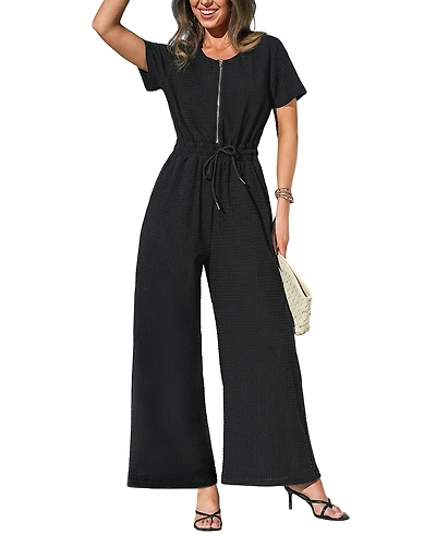 Cupshe Women's Short Sleeve Zippered Front Jumpsuit