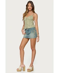 Edikted Women's Embroidered Button Up Tank Top